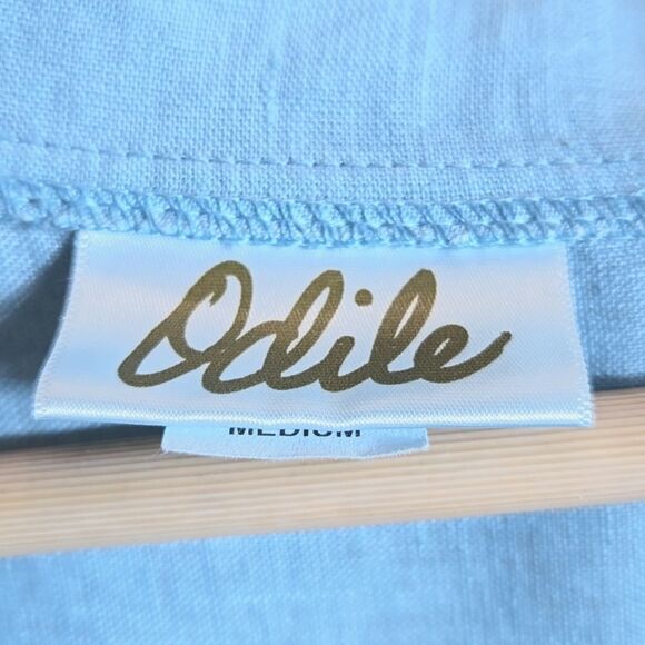 Odile Linen Blue Button Up Top Asian Artsy Size M Asymmetric Lagenlook - Picture 6 of 16